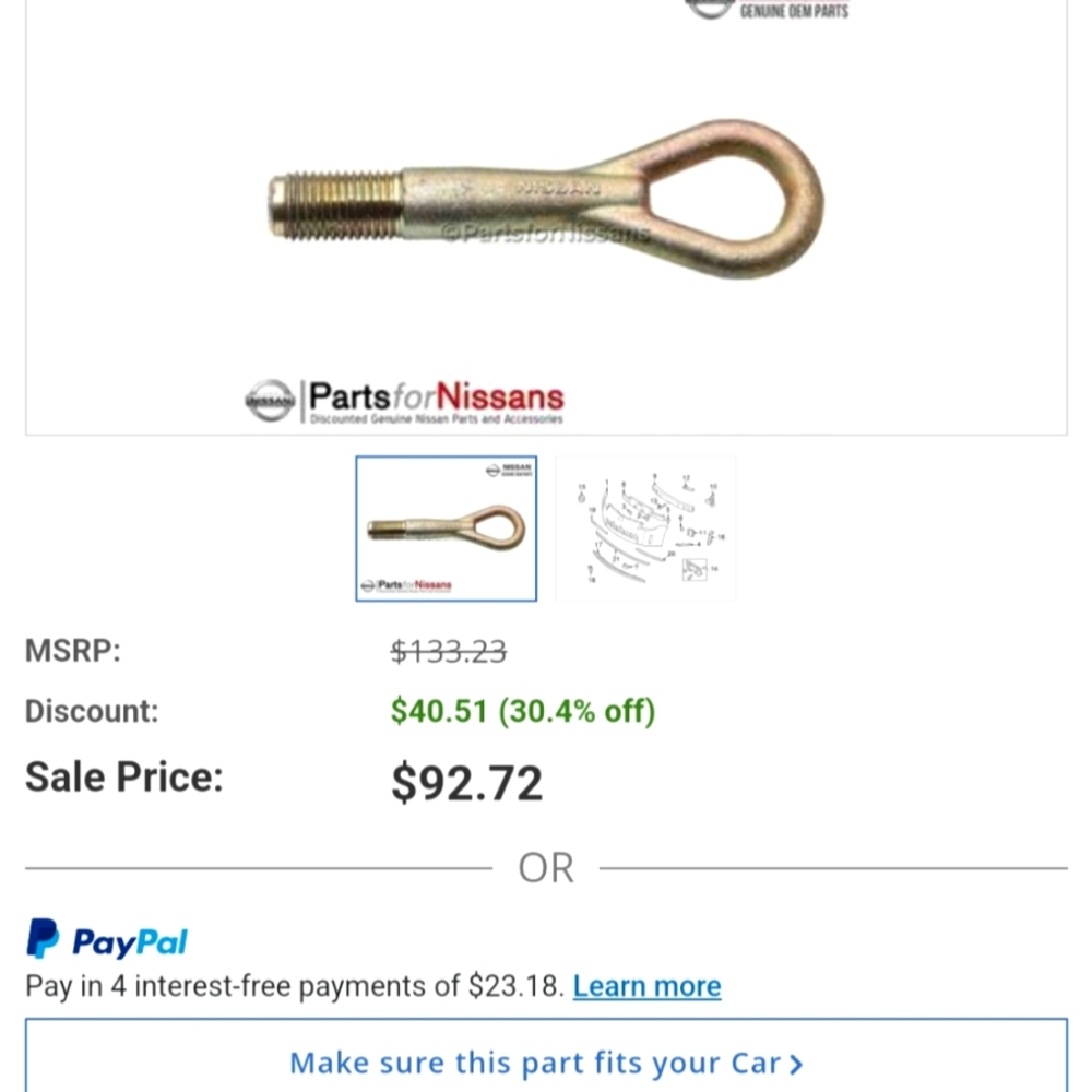 Genuine Nissan bumper tow hook